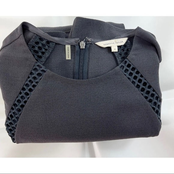 $425 Rebecca Taylor Sz 4 Gray Mesh Fishnet Fit and Flare Dress Skater Work - Picture 11 of 12
